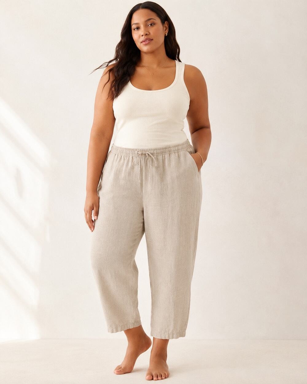 J.Jill Love Linen Pants Women’s 3X 100% Linen Beige Pull On Relaxed Lagenlook
